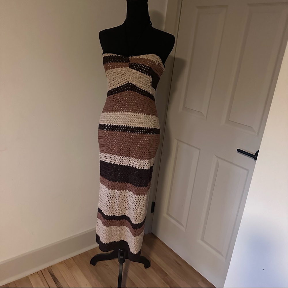 Striped Knit Maxi Dress - Brown and Tan